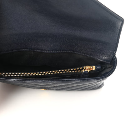 Saint Laurent Sheepskin Matelasse Chevron Monogram College Chain Wallet Deep Marine 4 of 15
