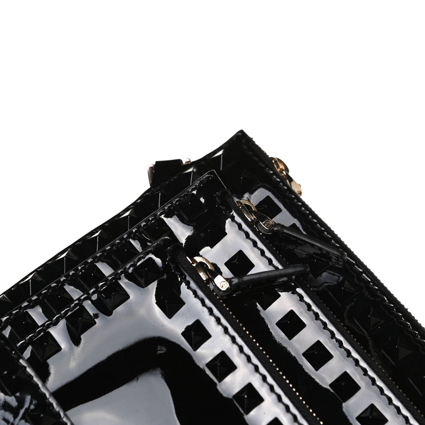 Patent Calfskin Rockstud Crossbody Pouch Bag Black