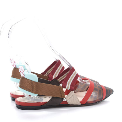 Fendi Technical Mesh FF Colibri Slingback Ballerina Flats 37 Tobacco Moro Cipria Papavero 4 of 8