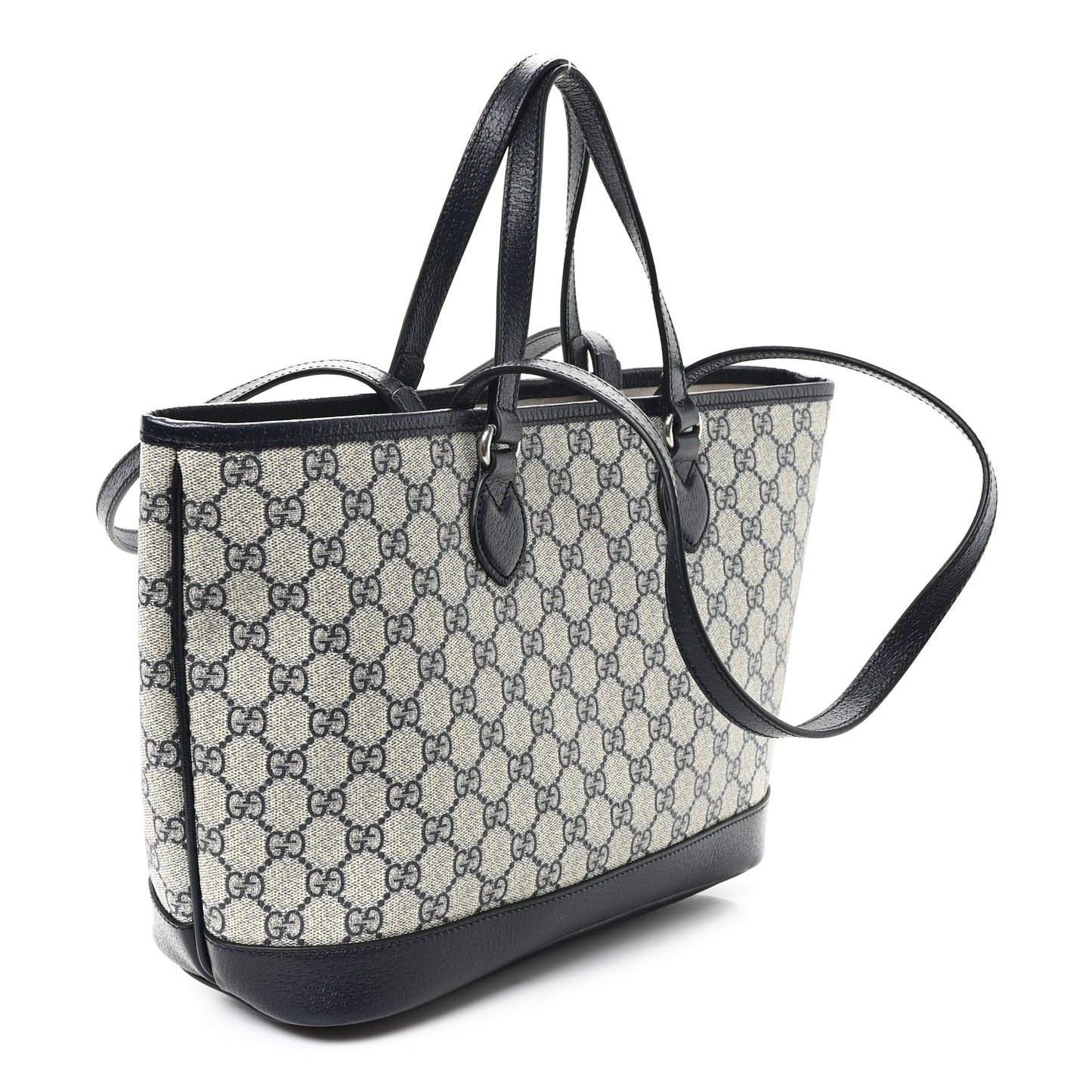 GG Supreme Monogram Textured Dollar Calfskin Medium Shoulder Tote Bag Beige Blue