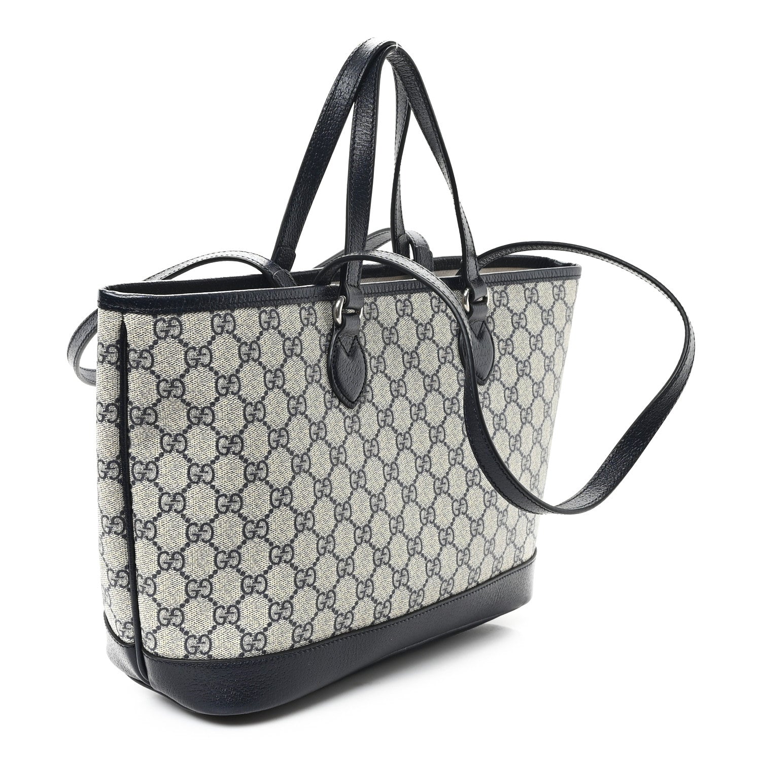 Gucci GG Supreme Monogram Textured Dollar Calfskin Medium Shoulder Tote Bag Beige Blue 3 of 12