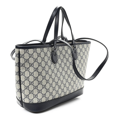 Gucci GG Supreme Monogram Textured Dollar Calfskin Medium Shoulder Tote Bag Beige Blue 3 of 12