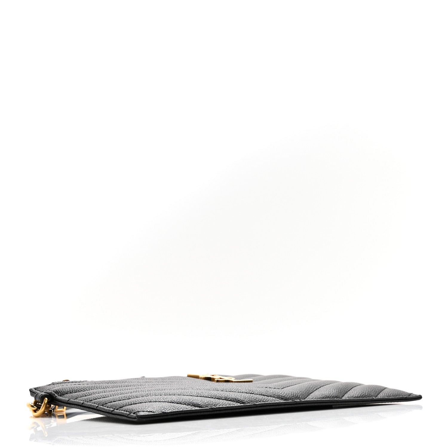 Saint Laurent Grain De Poudre Chevron Monogram Large Bill Pouch Black 4 of 11