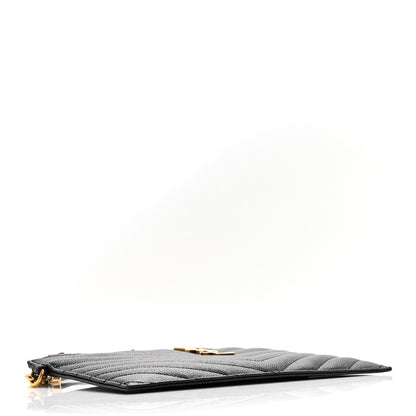 Saint Laurent Grain De Poudre Chevron Monogram Large Bill Pouch Black 4 of 11