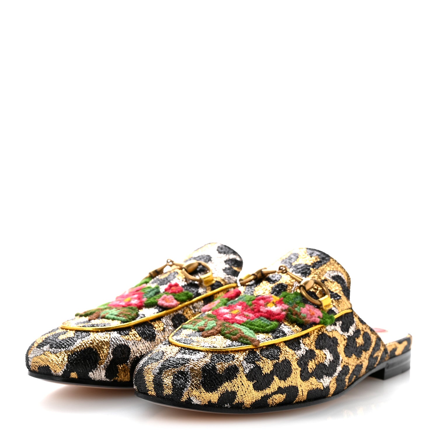 Gucci Lurex Jacquard Leopard Embroidered Womens Princetown Slippers 36 Black Gold 4 of 12