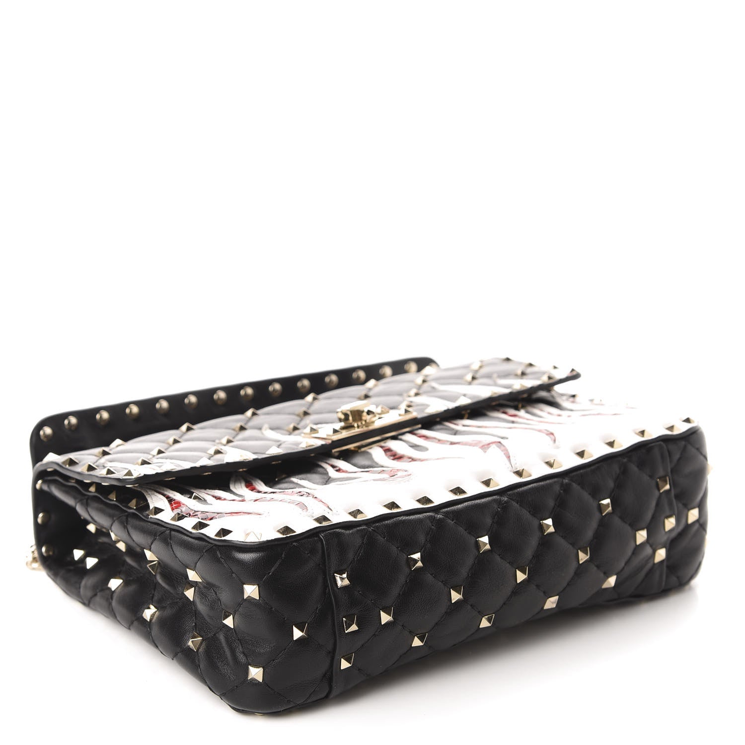 Valentino Garavani Lambskin Ayers Flames Medium Rockstud Spike Shoulder Bag Black 4 of 9