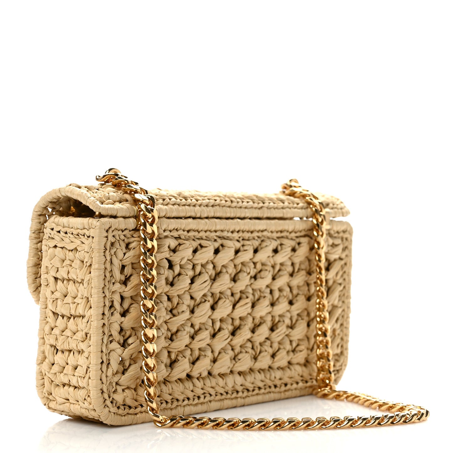 Raffia Effect Claude Chain Shoulder Bag Natural