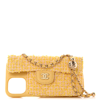 Chanel Tweed Quilted iPhone XII Pro Max Case With Chain Yellow Pink 1 of 11