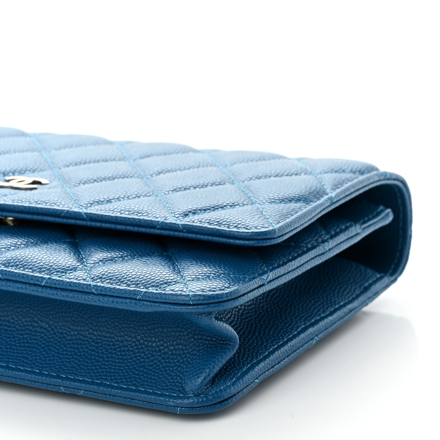 Caviar Quilted Wallet on Chain WOC Blue
