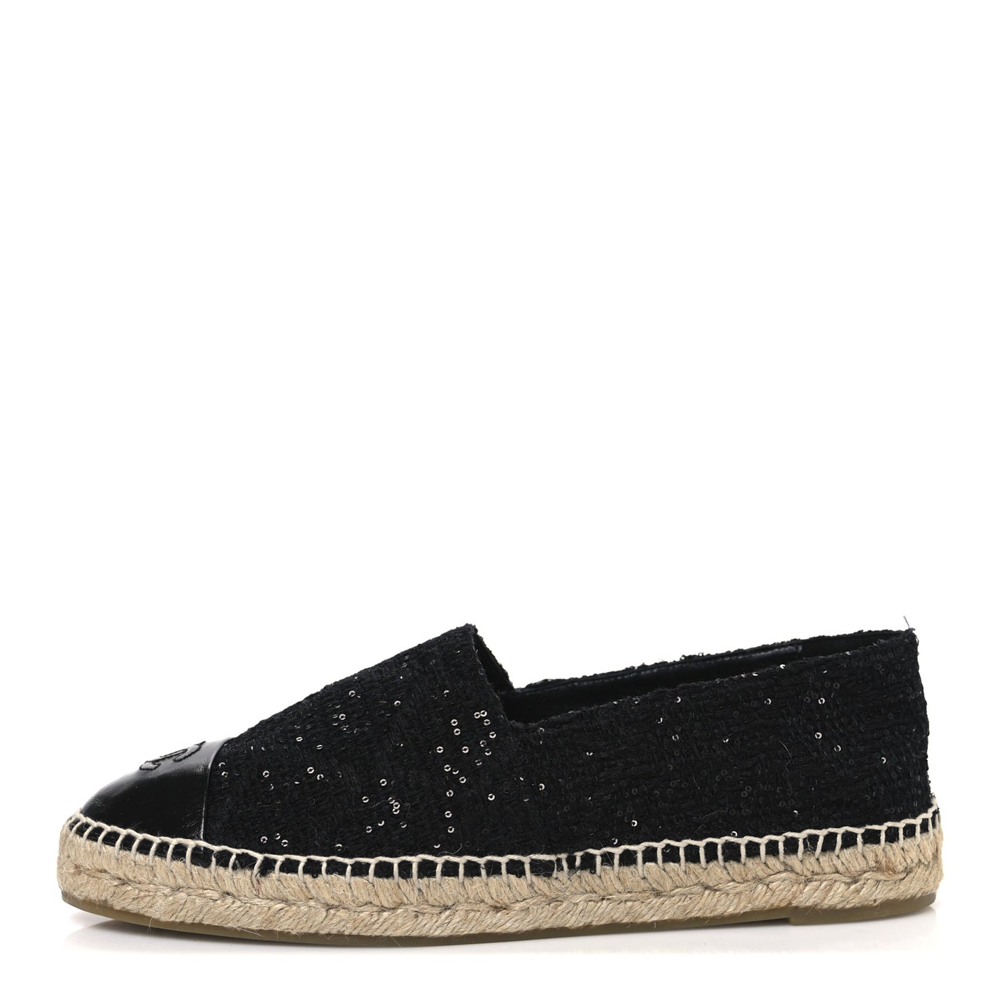Tweed Patent Goatskin Sequin CC Espadrilles 41 Black