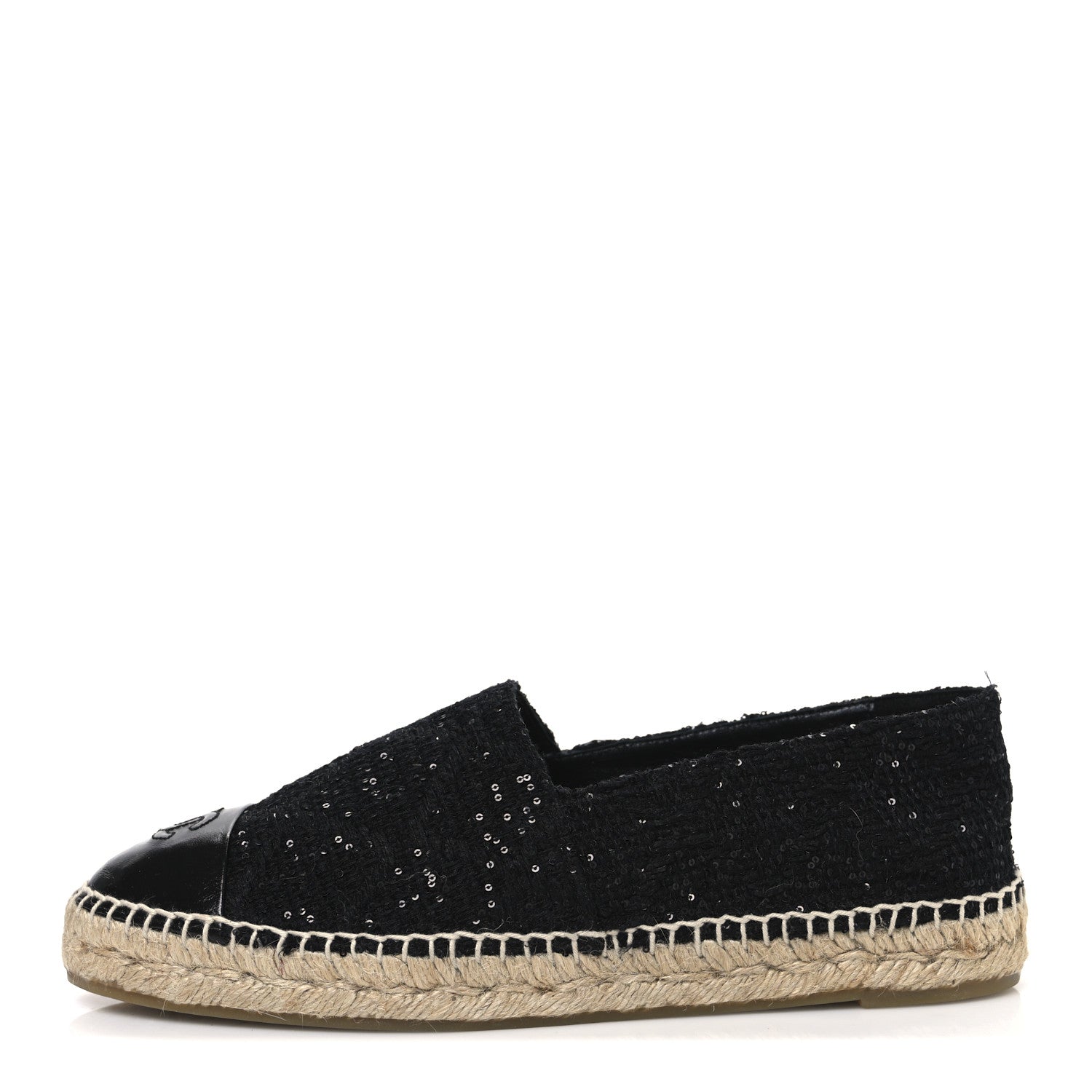 Chanel Tweed Patent Goatskin Sequin CC Espadrilles 41 Black 1 of 12