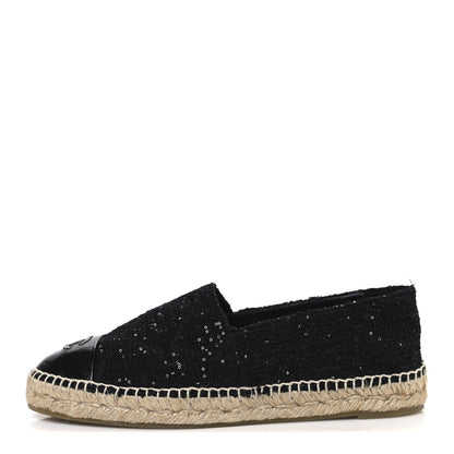 Chanel Tweed Patent Goatskin Sequin CC Espadrilles 41 Black 1 of 12