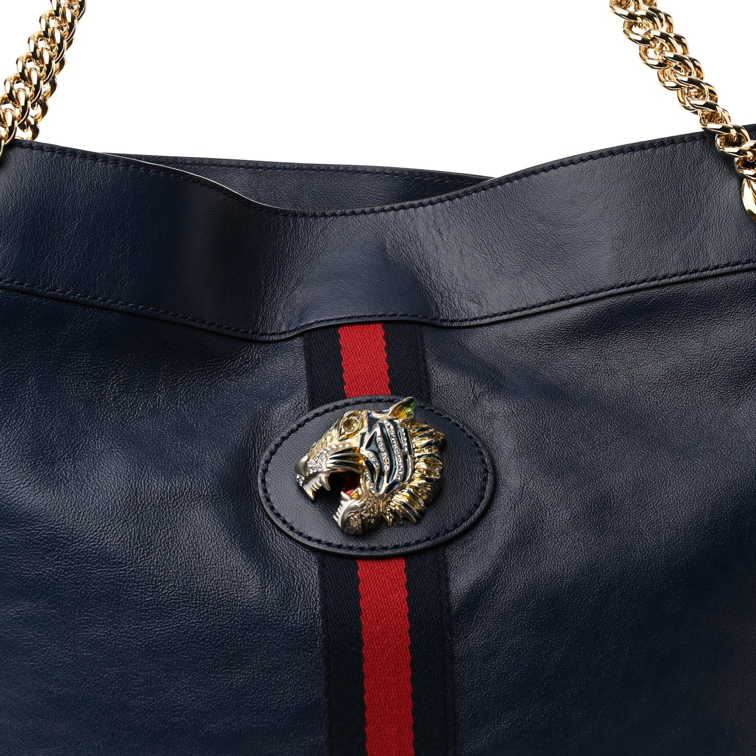 Gucci Calfskin Web Large Rajah Chain Tote Blue 10 of 12