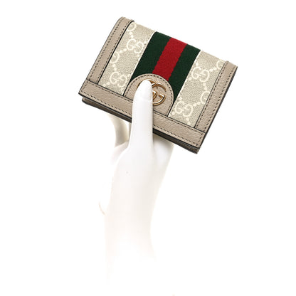 Gucci GG Supreme Monogram Textured Dollar Calfskin Web Ophidia Card Case Beige Mystic White Oatmeal 2 of 8