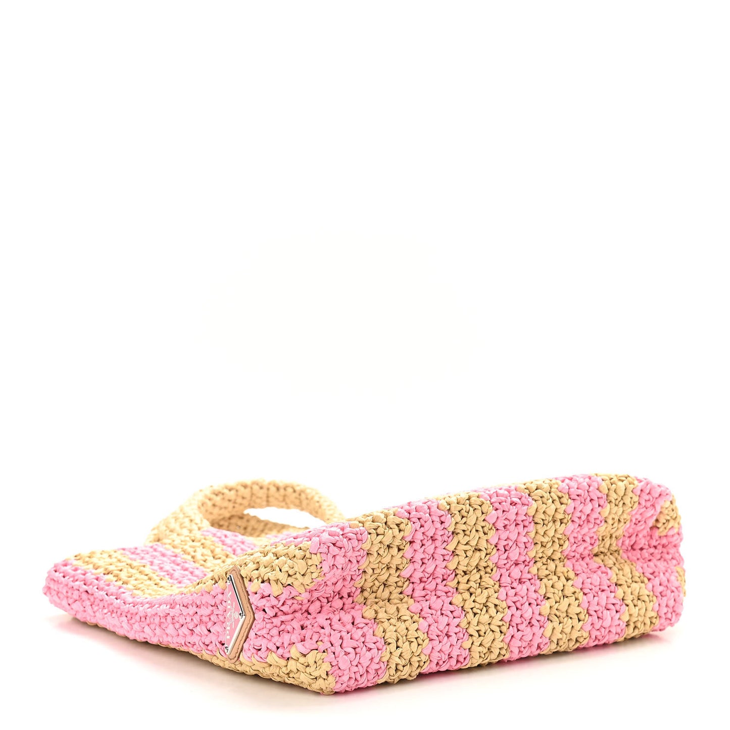Yarn Raffia Effect Crochet Striped Small Logo Tote Naturale Petalo