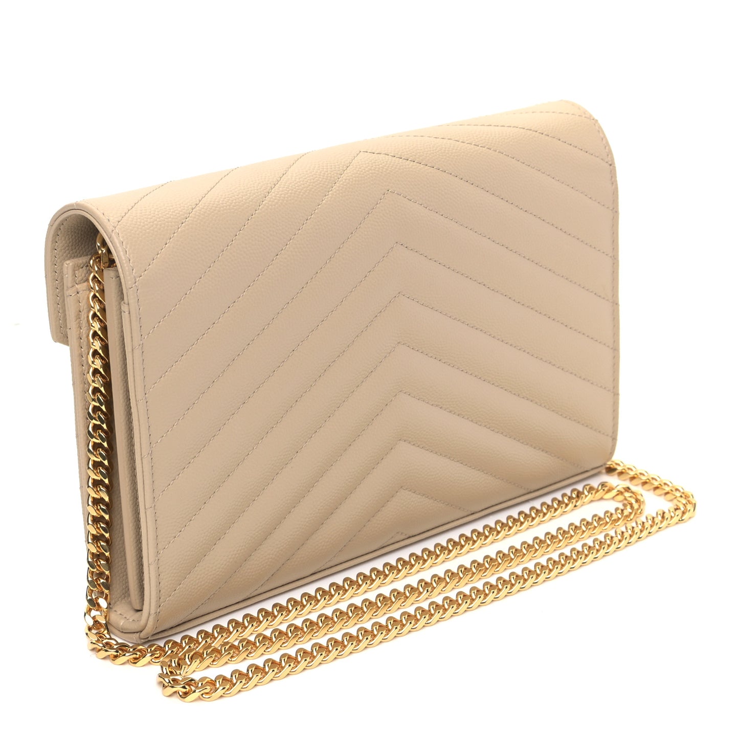 Grain De Poudre Matelasse Chevron Monogram Chain Wallet Nude Powder