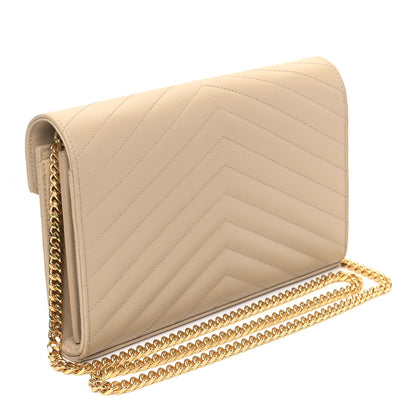 Saint Laurent Grain De Poudre Matelasse Chevron Monogram Chain Wallet Nude Powder 3 of 9