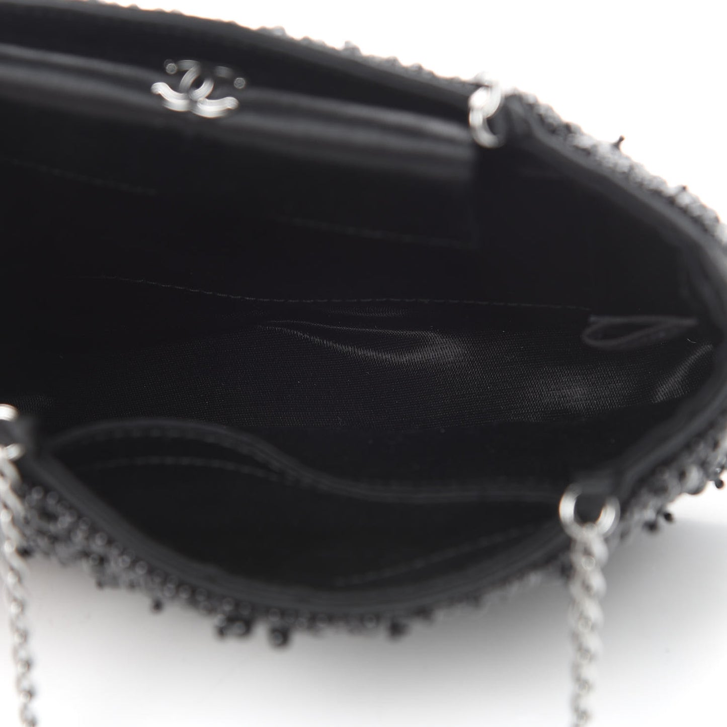 Satin Beaded CC Evening Bag Black