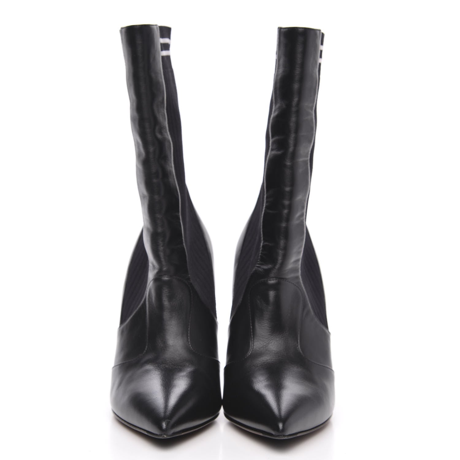 Fendi Vitello Lucido Stretch Fabric Striped Rockoko 105mm Sock Boots 36 Black 2 of 8