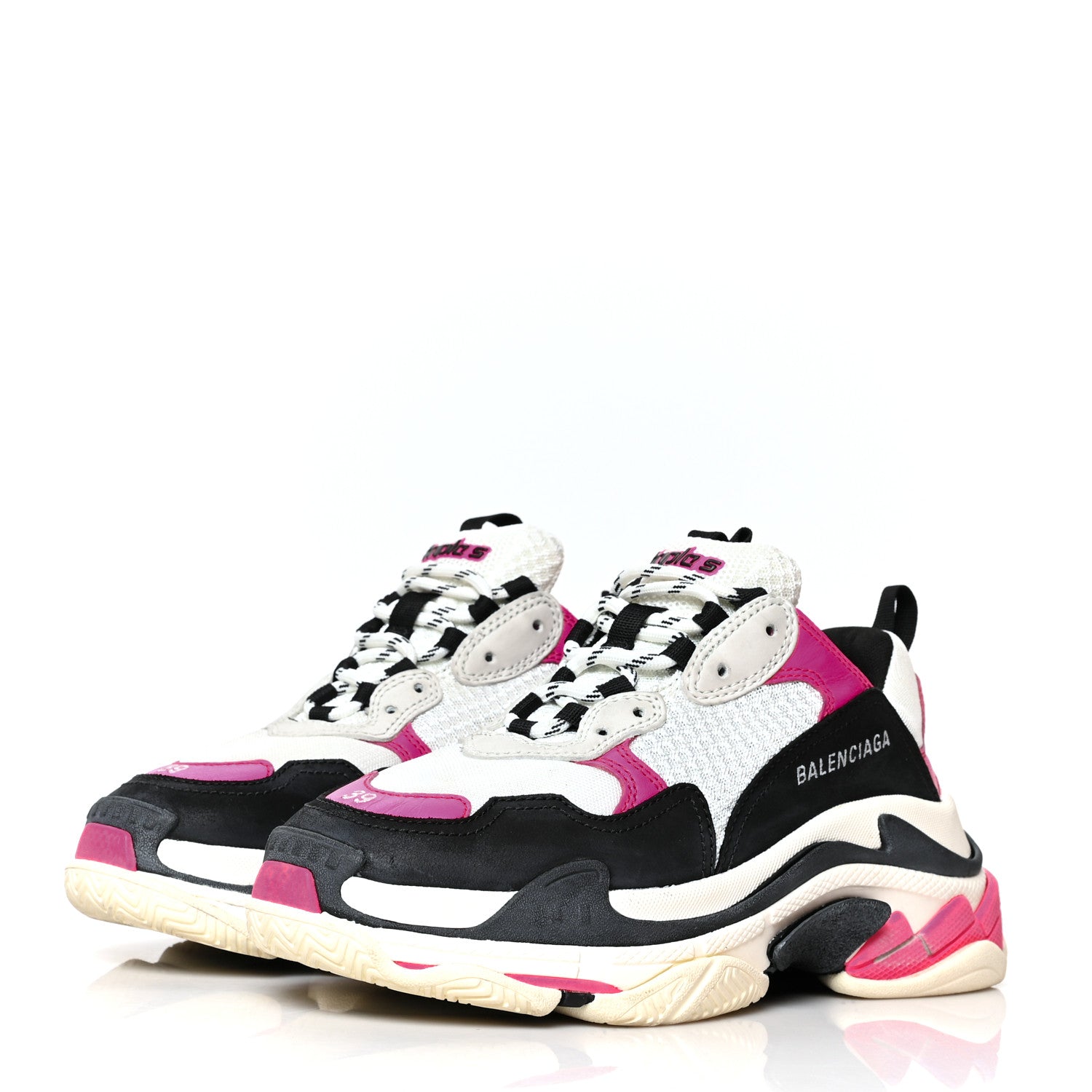 Balenciaga Fabric Mesh Womens Triple S Sneakers 39 Fluo Pink Grey White 3 of 7