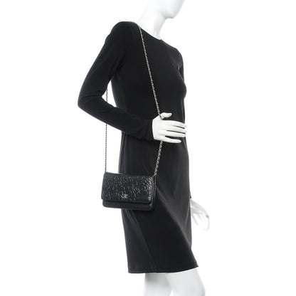 Chanel Lambskin Camellia Embossed Wallet on Chain WOC Black 2 of 9