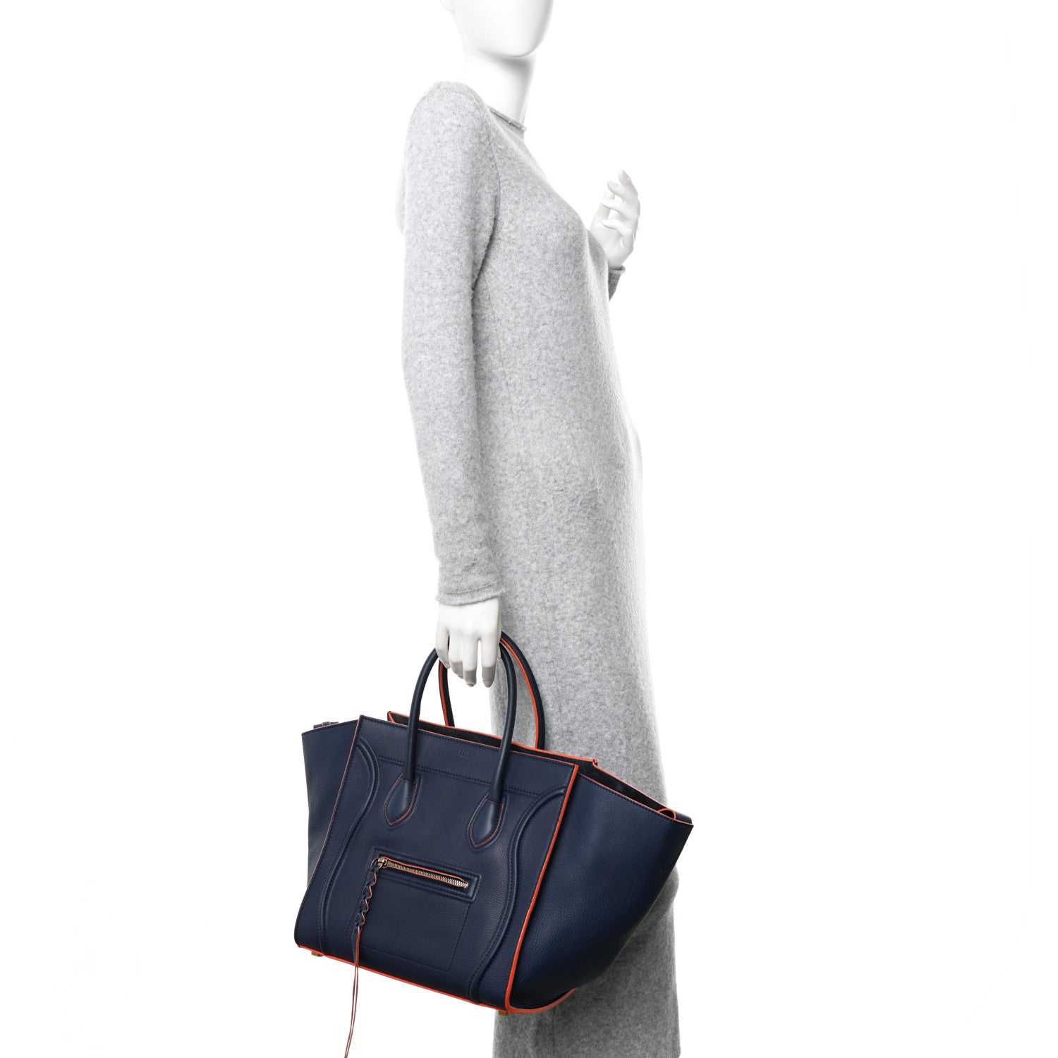 Celine Supple Calfskin Large Phantom Luggage Navy Blue Orange 2 of 17