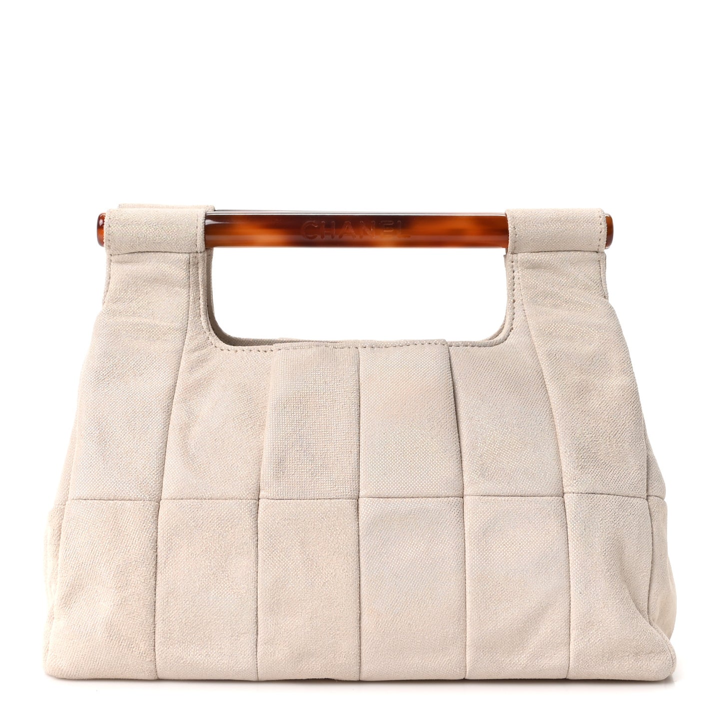 Metallic Quilted Suede Tortoise Shell Clutch White