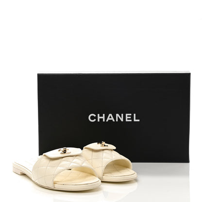 Chanel Lambskin Quilted CC Turnlock Sandals 37 Ivory 9 of 9