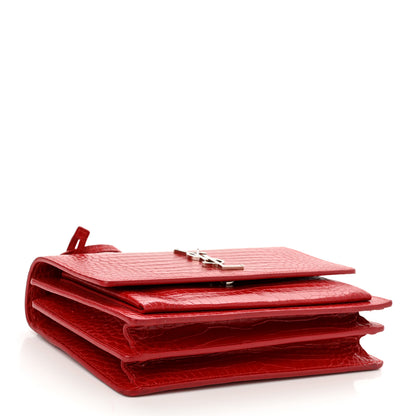 Saint Laurent Calfskin Crocodile Embossed Medium Monogram Sunset Rouge Eros 4 of 10