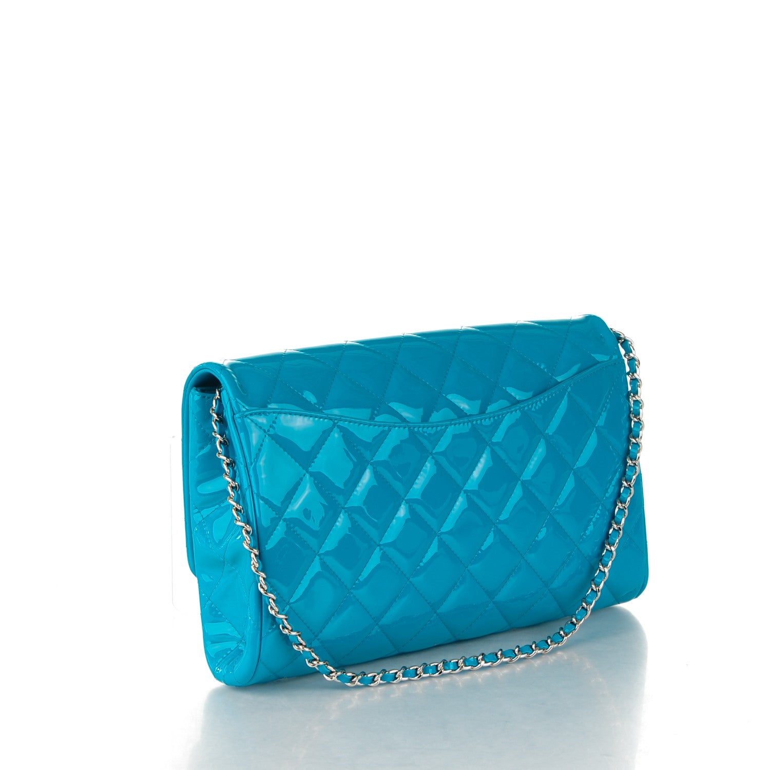 Chanel Patent Quilted Clutch with Chain Flap Blue 3 of 8