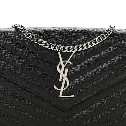 Saint Laurent Grain De Poudre Matelasse Chevron Monogram Chain Wallet Black 12 of 19