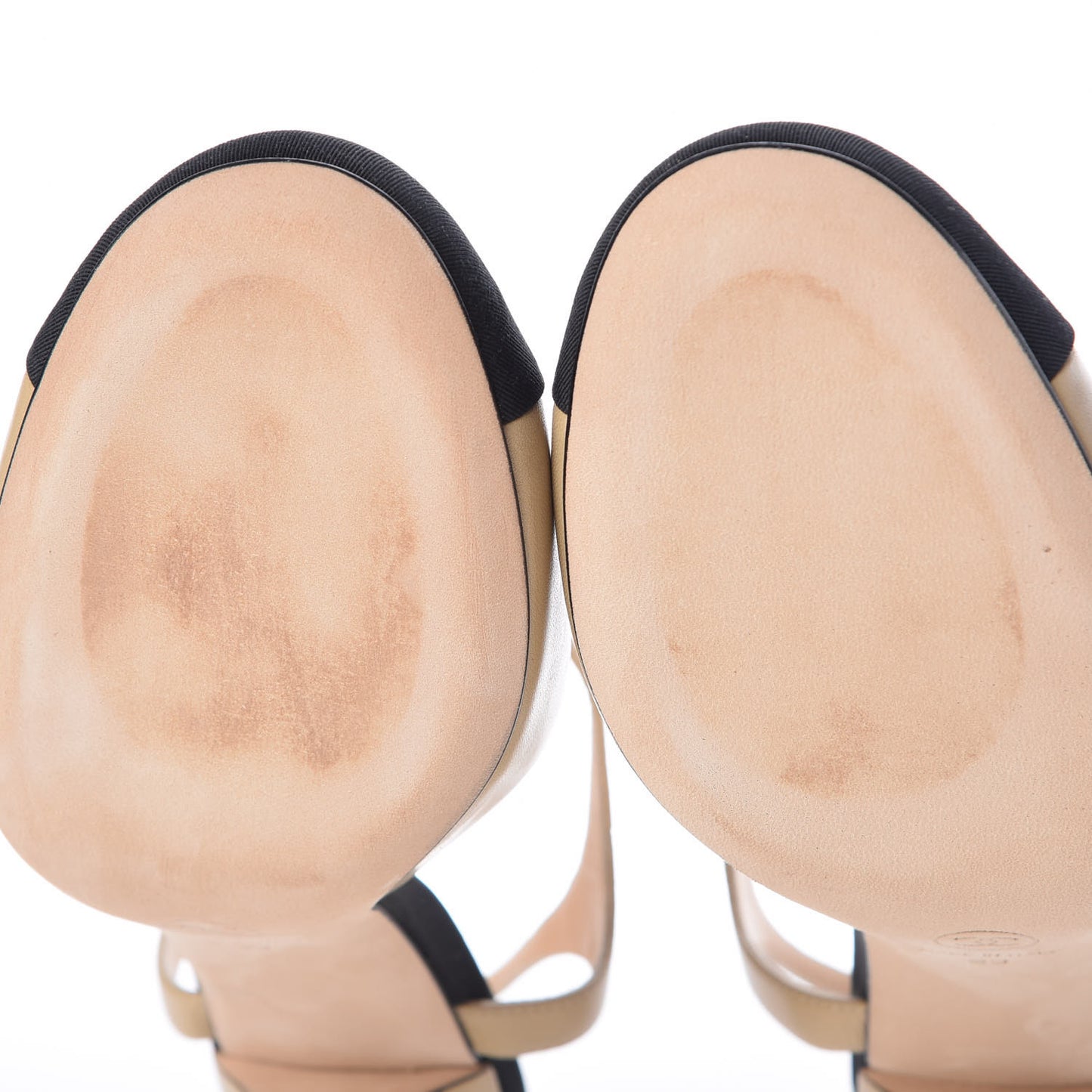 Lambskin Grosgrain Cap Toe Pearl CC Open Pumps 39 Light Beige