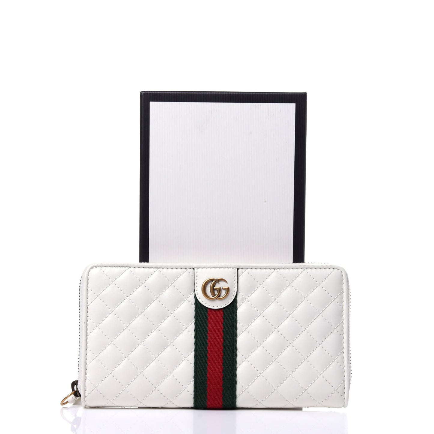Calfskin Web Trapuntata GG Zip Around Wallet Off White