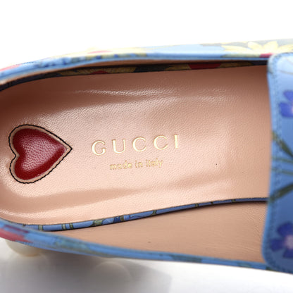 Gucci Apollo Calfskin Web Pearl New Flora Peyton 35mm Loafer Pumps 37.5 Azure 8 of 11