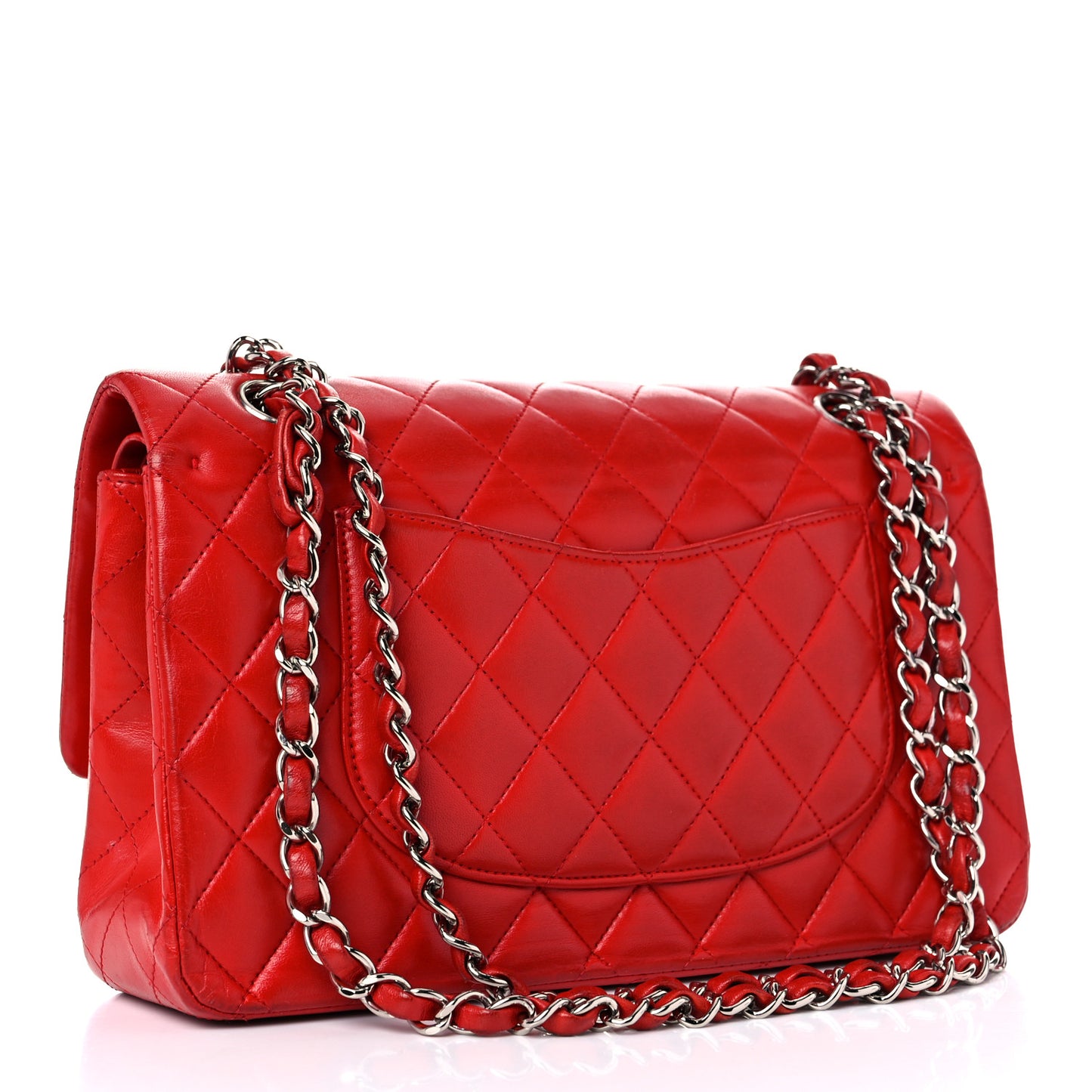 Lambskin Quilted Medium Double Flap Red