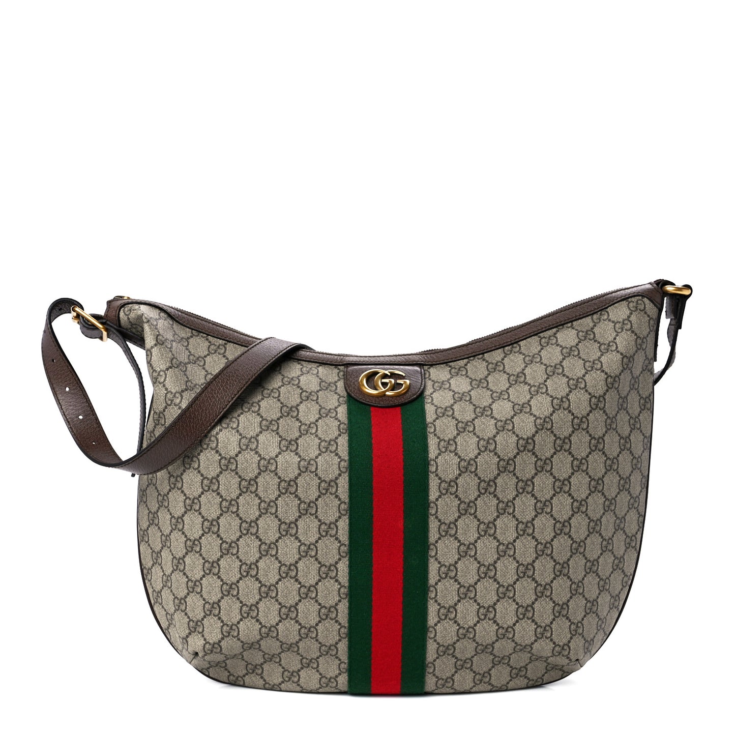 GG Supreme Monogram Web Ophidia Half Moon Hobo Brown