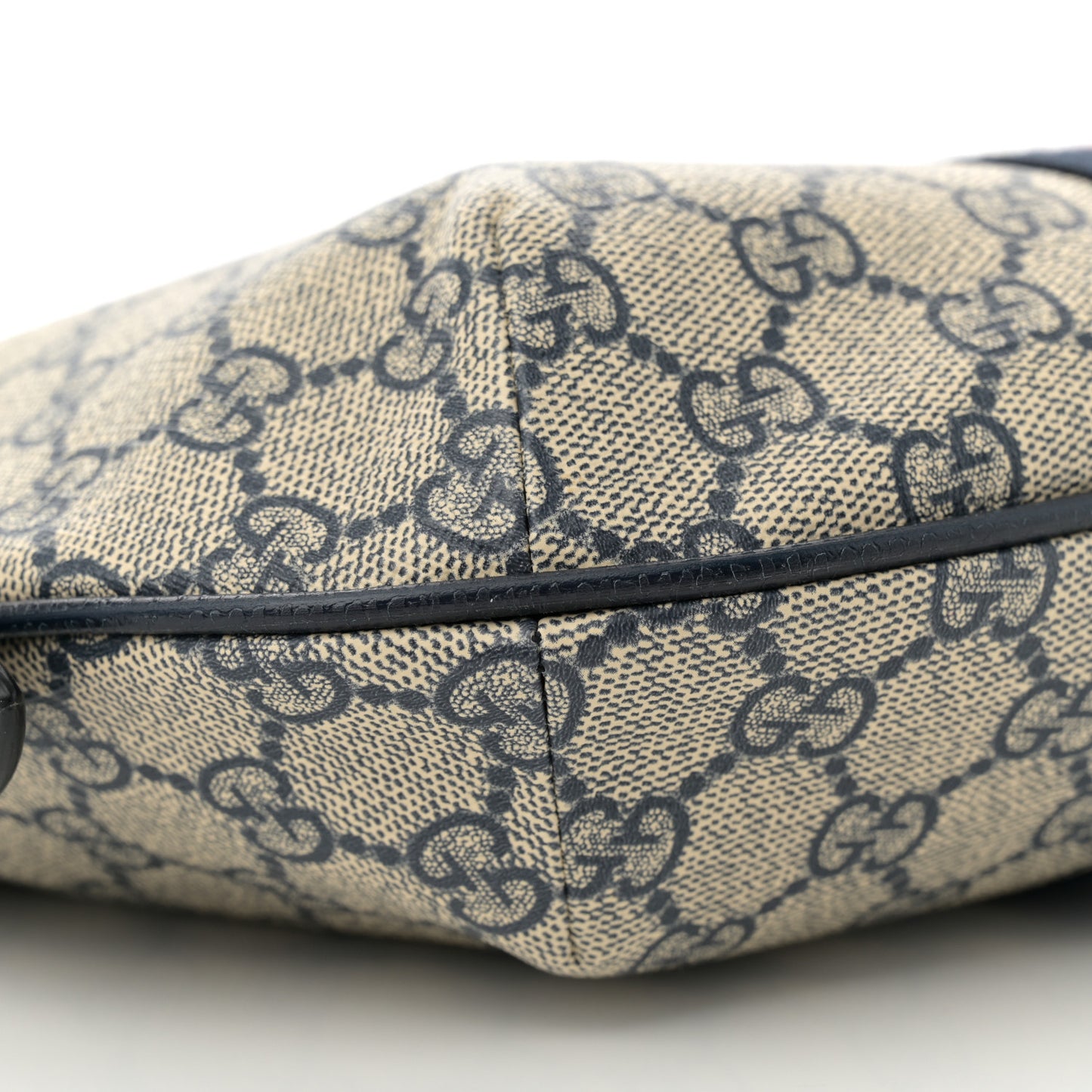 GG Supreme Monogram Textured Dollar Calfskin Web Small Ophidia Half Moon Hobo Beige Blue