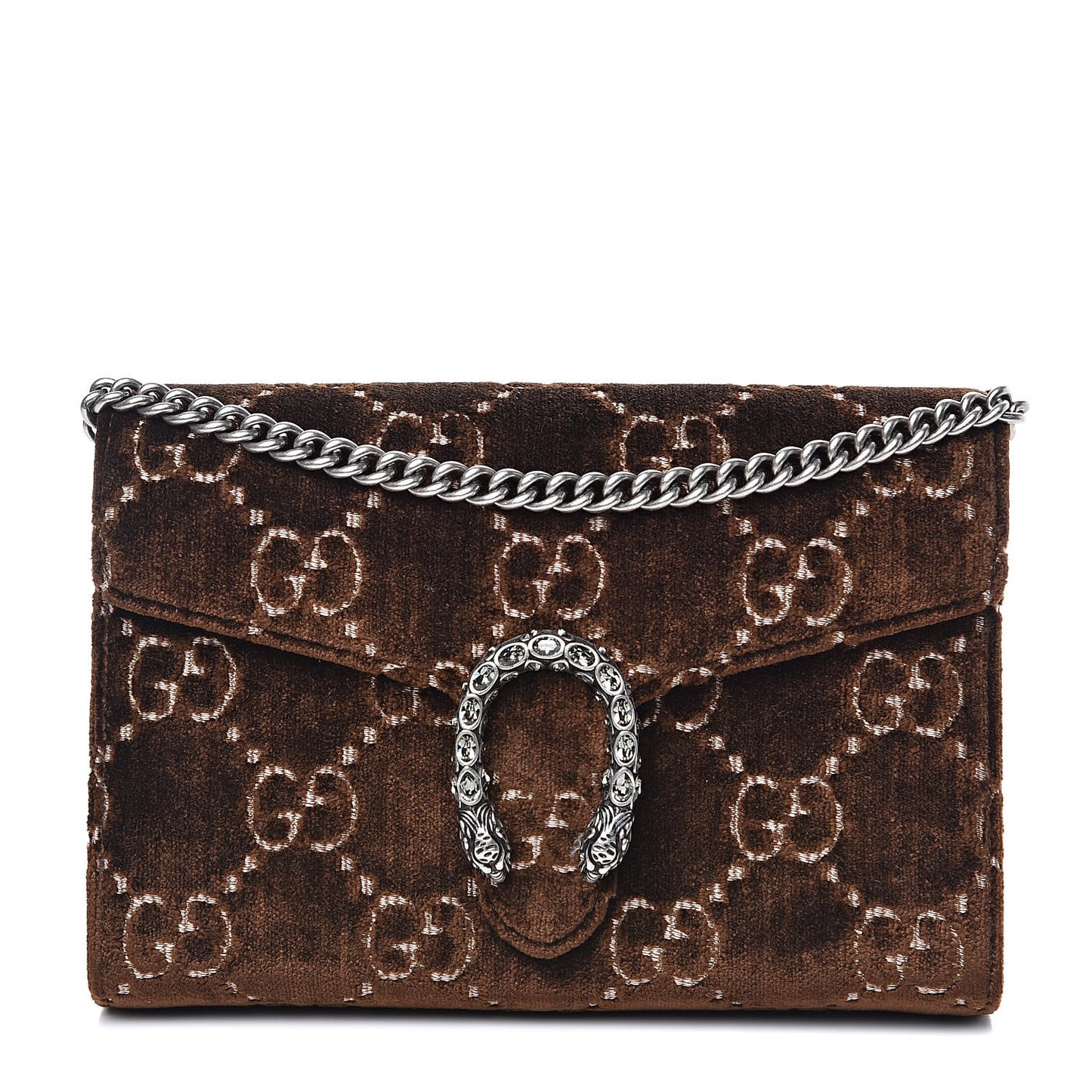 Velvet GG Monogram Mini Dionysus Chain Wallet Brown