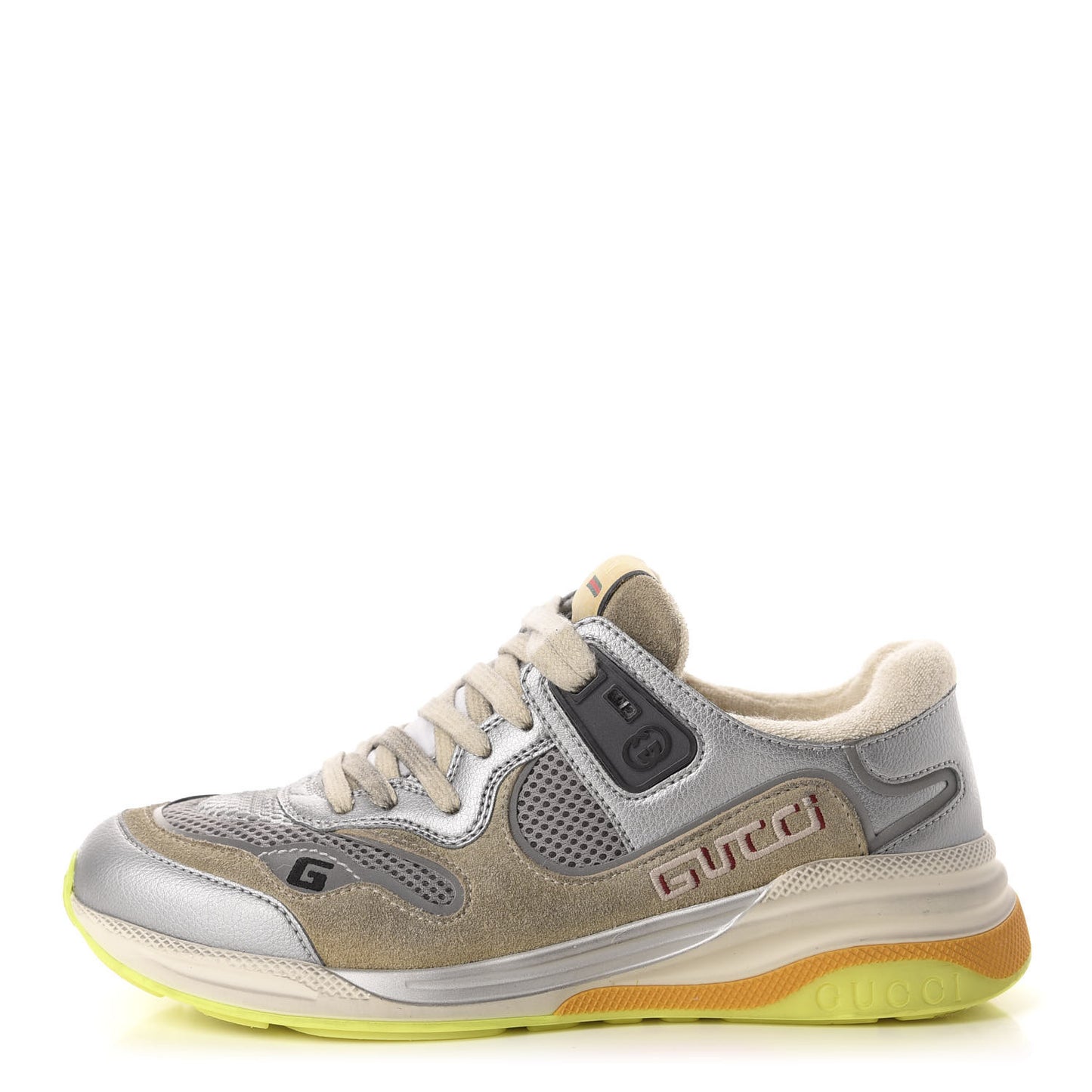 Metallic Calfskin Suede Womens Ultrapace Sneakers 37 Silver Oatmeal