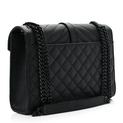 Saint Laurent Grain De Poudre Textured Mixed Matelasse Triquilt Medium Monogram Satchel Black 3 of 8