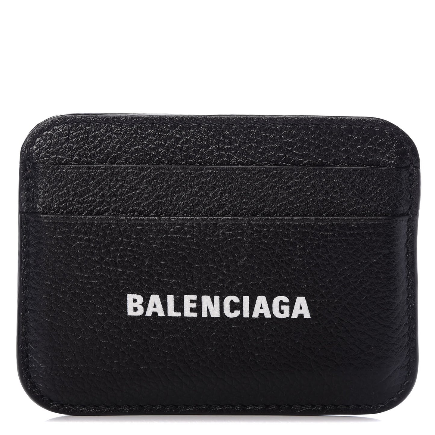 Grained Calfskin Logo Cash Rounded Card Holder Black White
