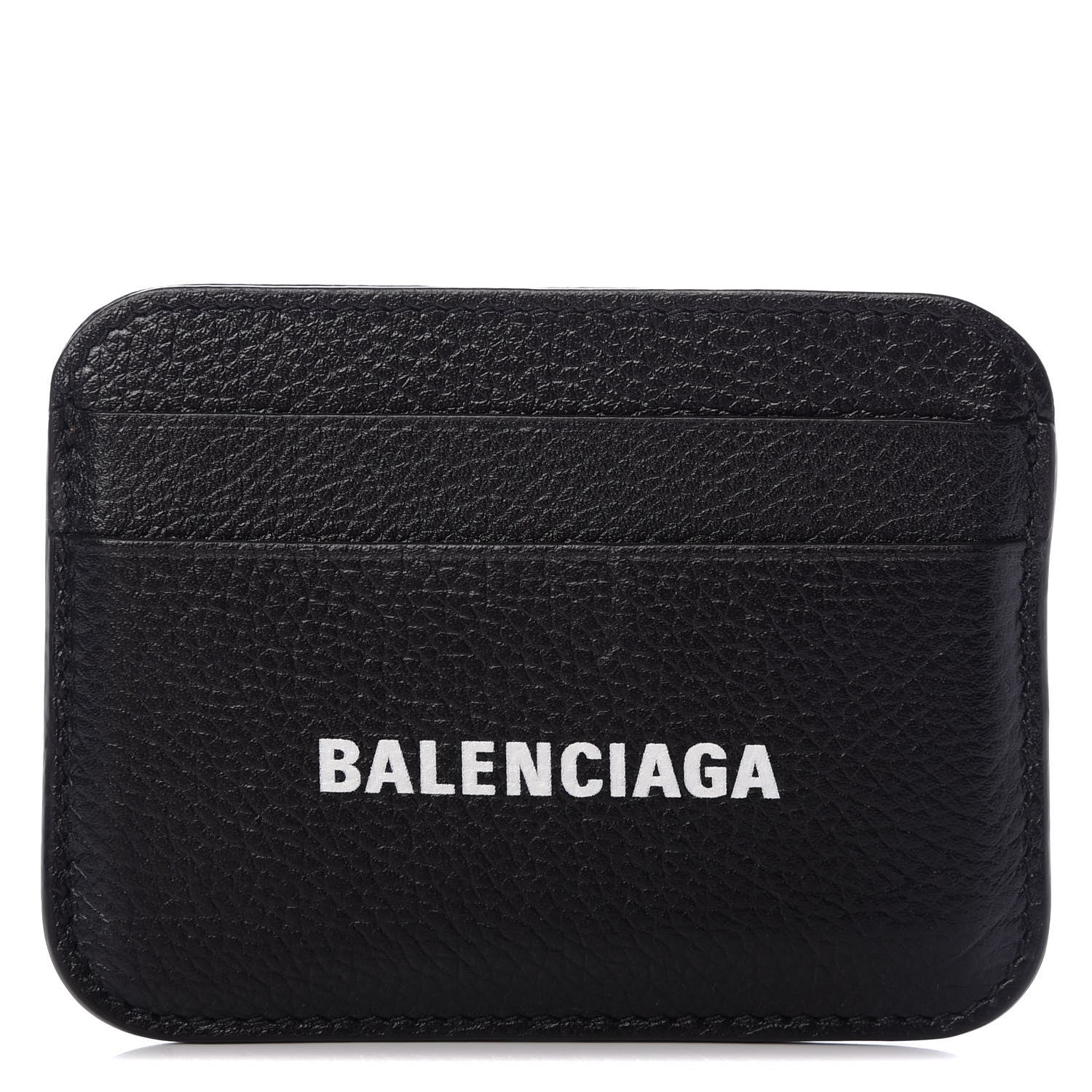 Balenciaga Grained Calfskin Logo Cash Rounded Card Holder Black White 1 of 7