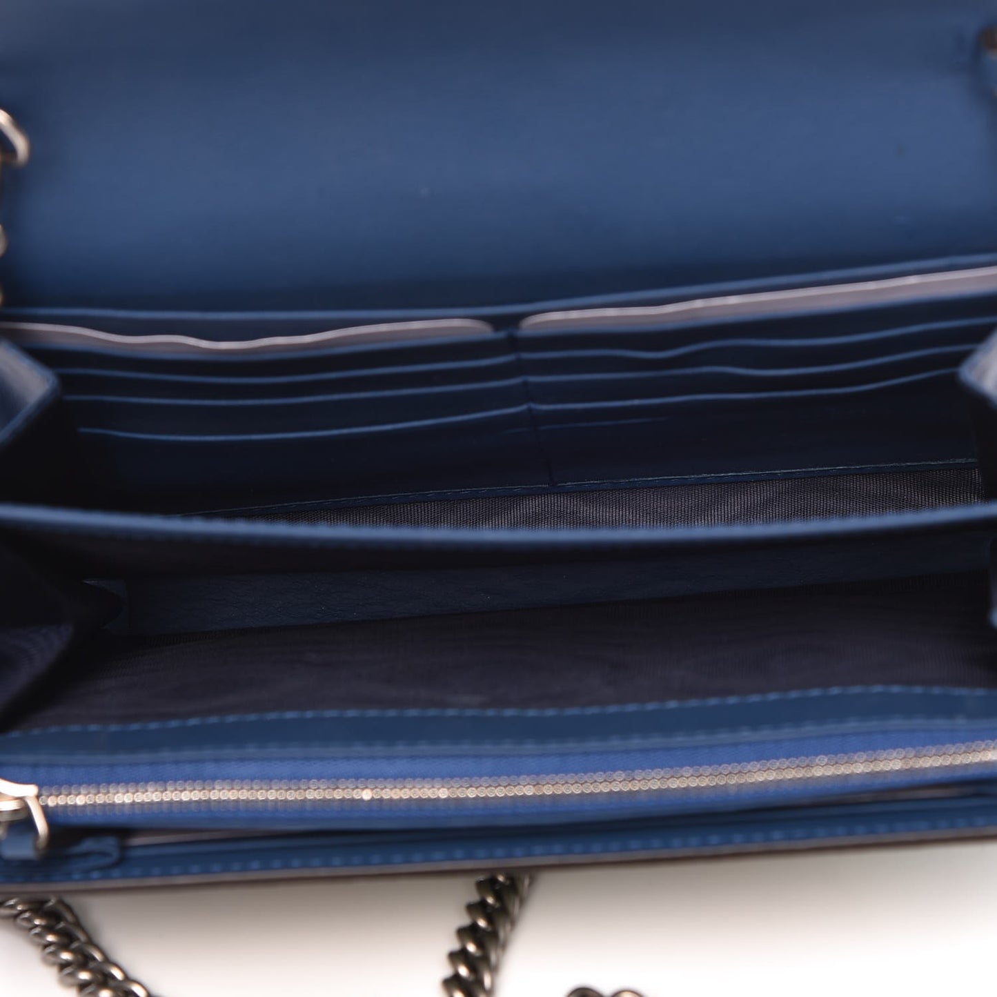 GG Supreme Monogram Blooms Mini Dionysus Chain Wallet Beige Blue Navy Vintage Blue