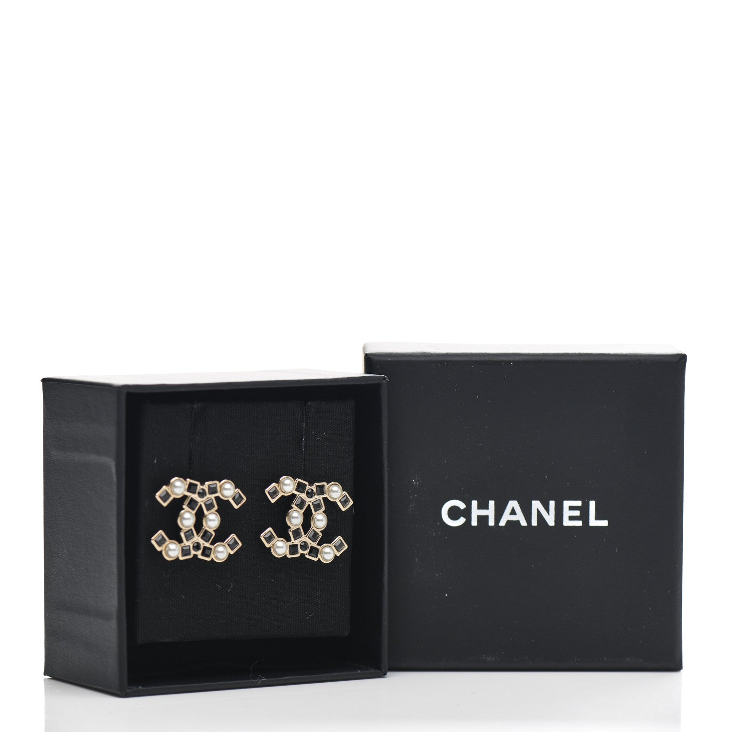 Chanel Pearl Crystal CC Earrings Gold Black 5 of 5