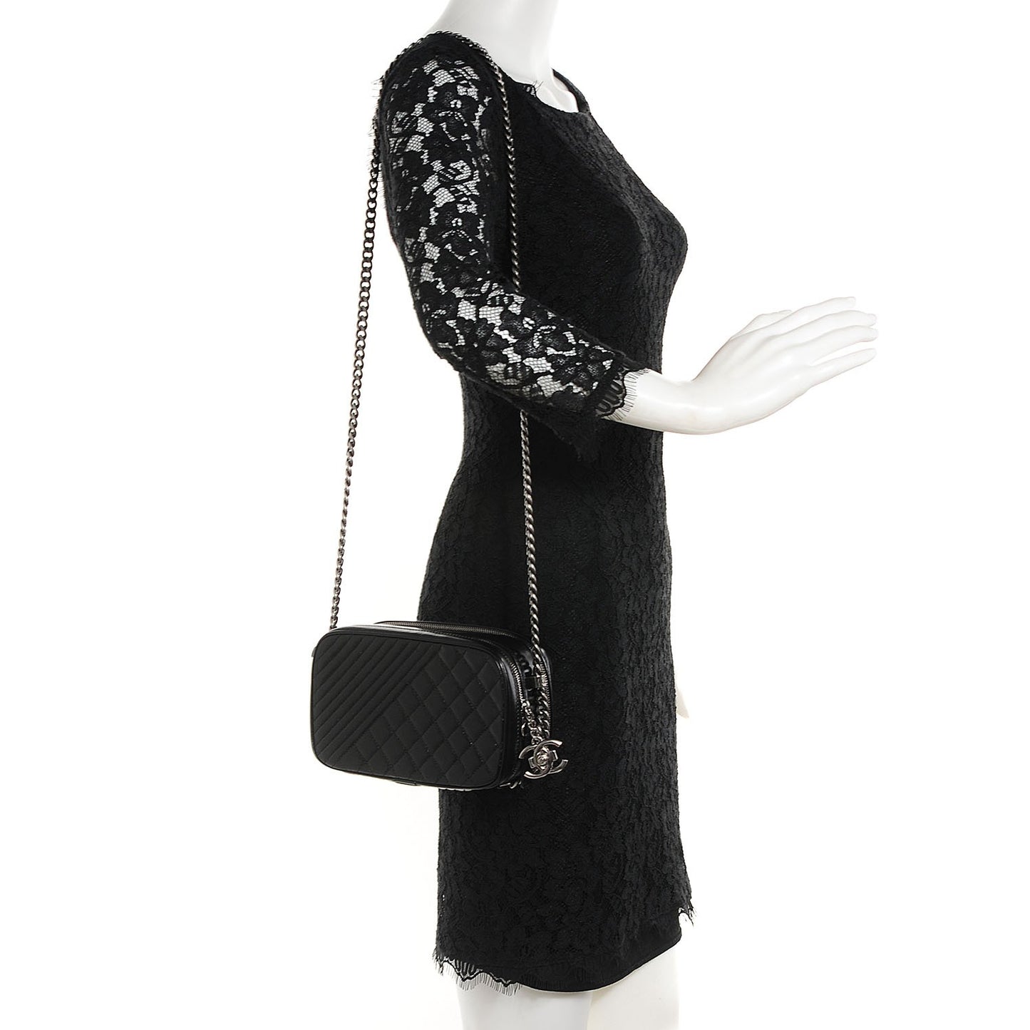 Glazed Calfskin Small Coco Boy Camera Case Black