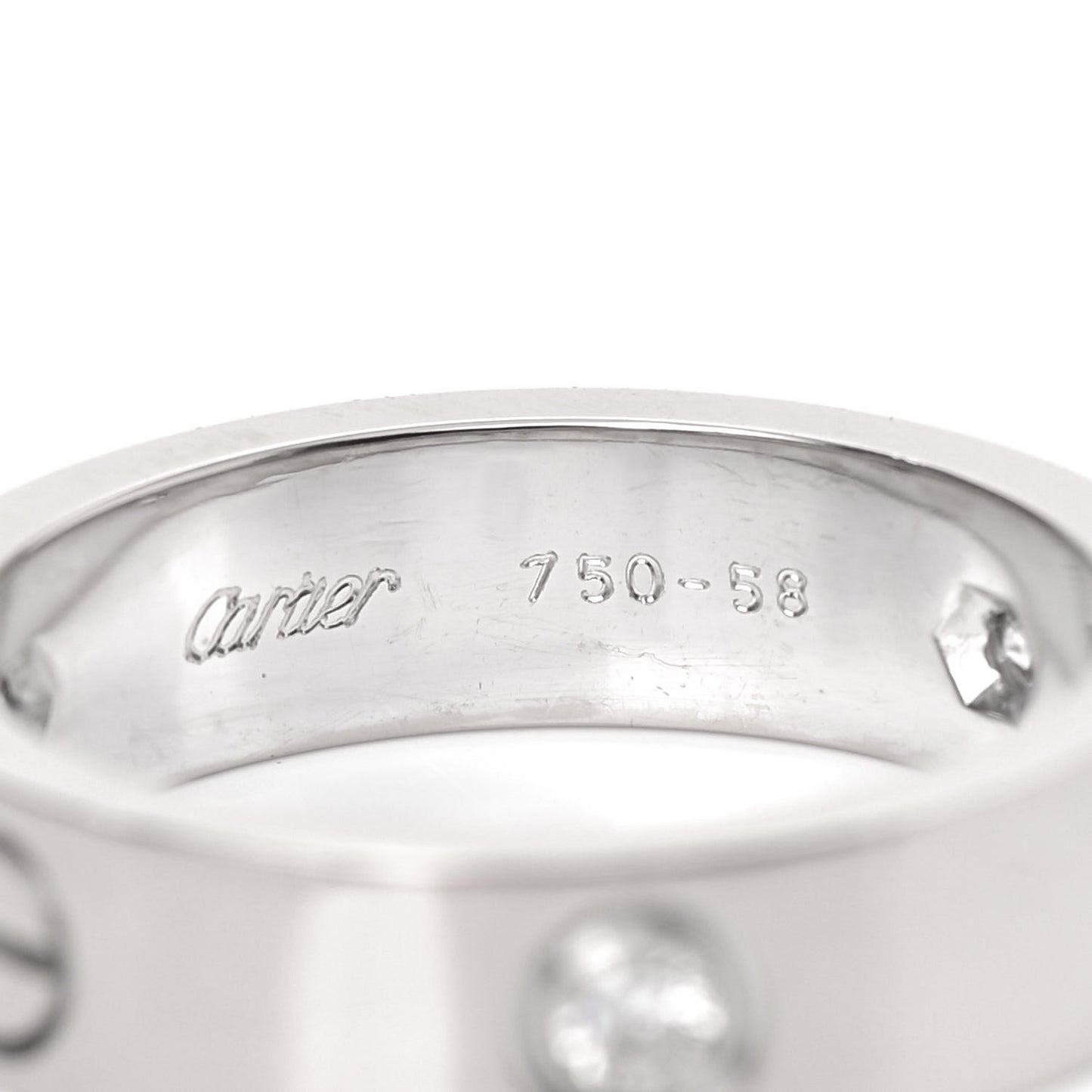 18K White Gold 3 Diamond 5.5mm LOVE Ring 58 8.25