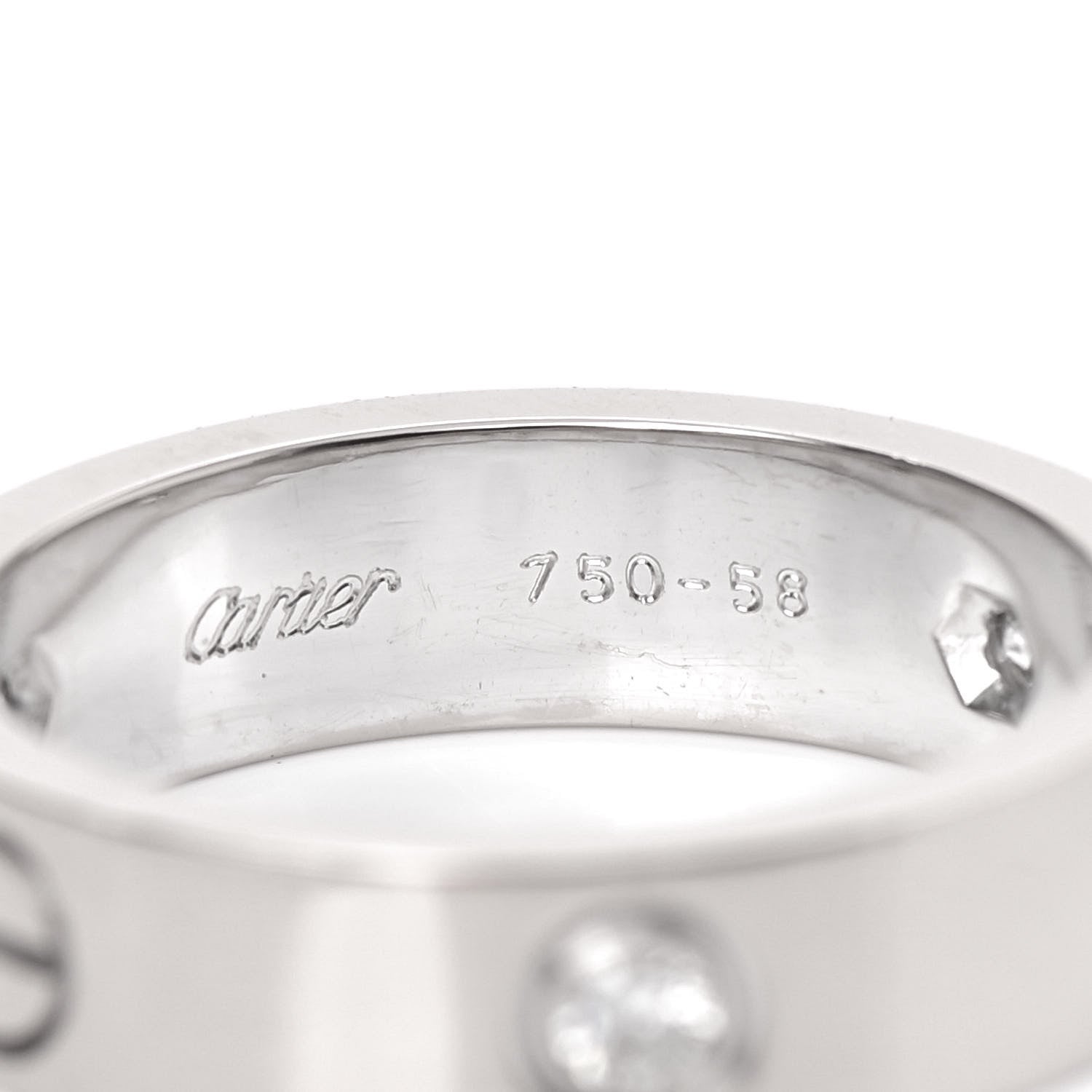 Cartier 18K White Gold 3 Diamond 5.5mm LOVE Ring 58 8.25 5 of 5