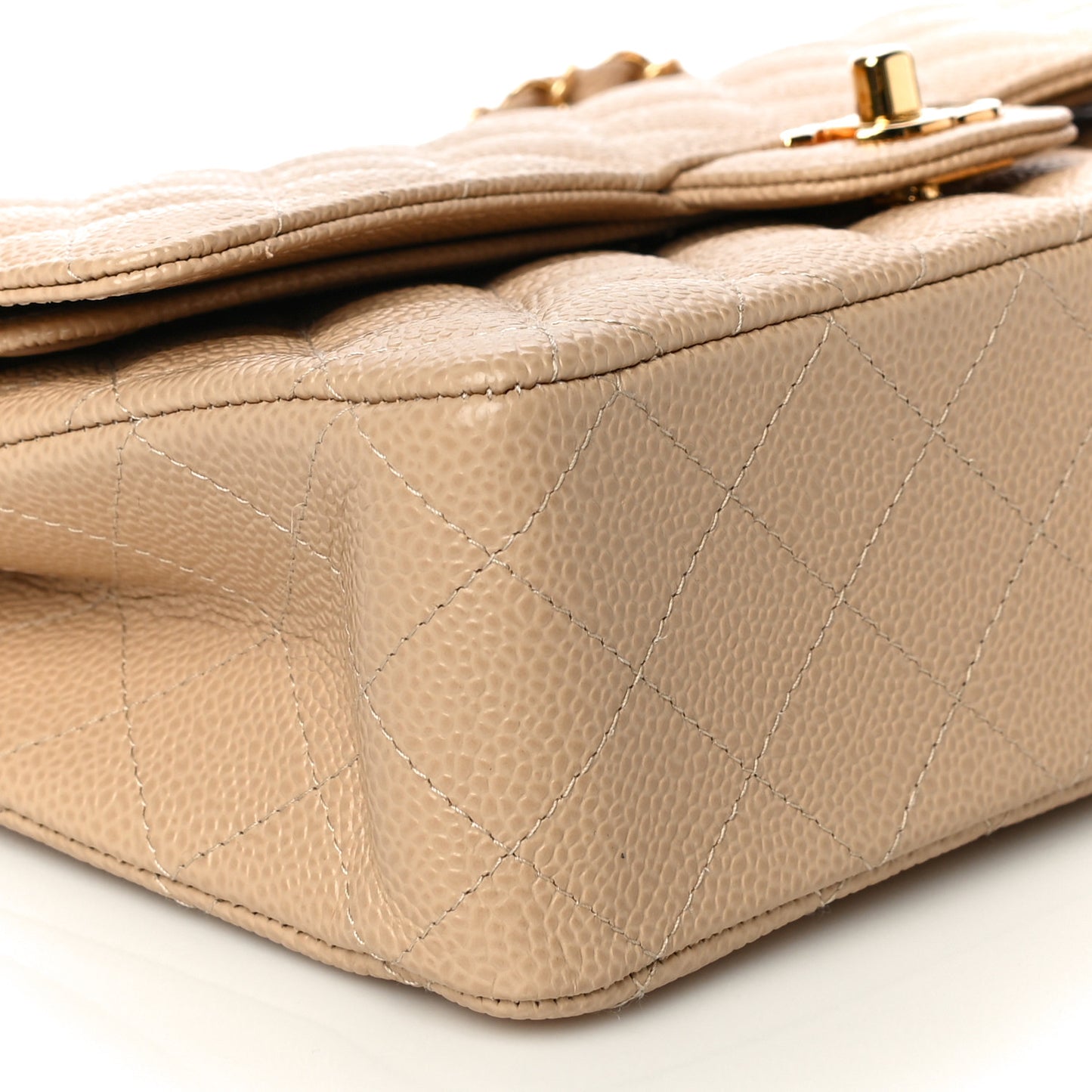 Caviar Quilted Medium Double Flap Beige Clair