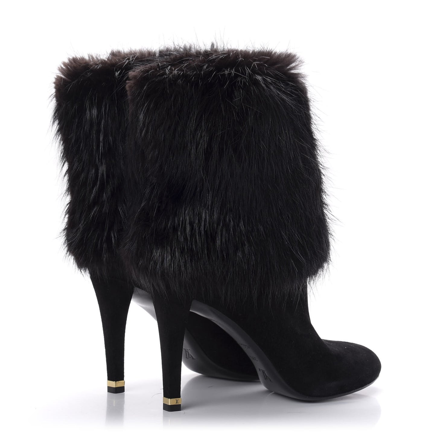 Suede Beaver Fur Glam Ankle Boots 39.5 Black