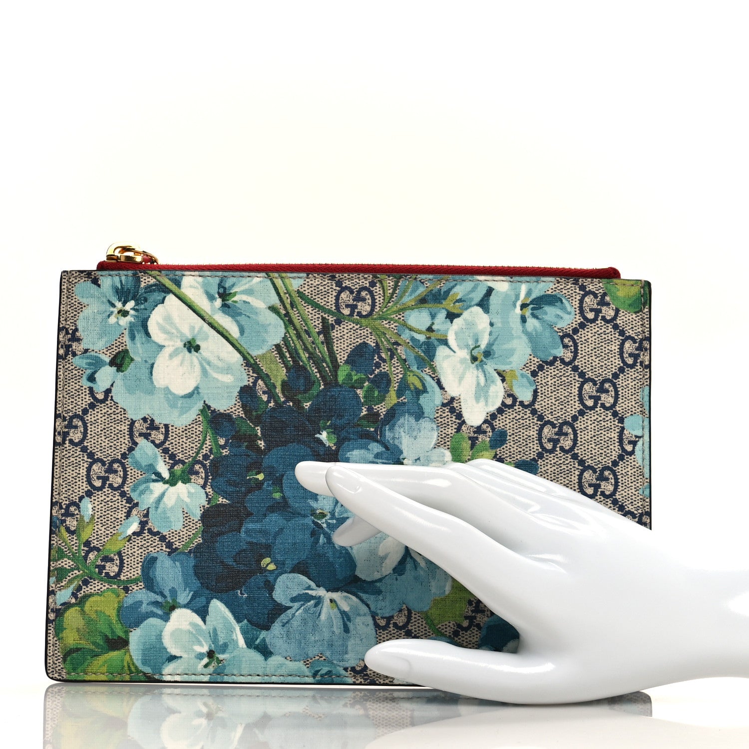 Gucci GG Supreme Monogram Blooms Small Zip Pouch Beige Blue Hibiscus Red 2 of 8
